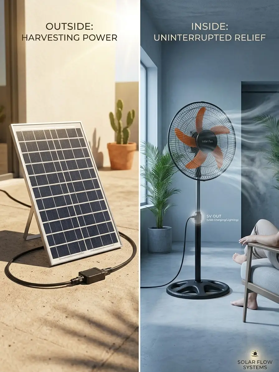 Portable Rechargeable Fan with Solar Plate  - 1 Pc, Reliable & Efficient for Everyday Home Use