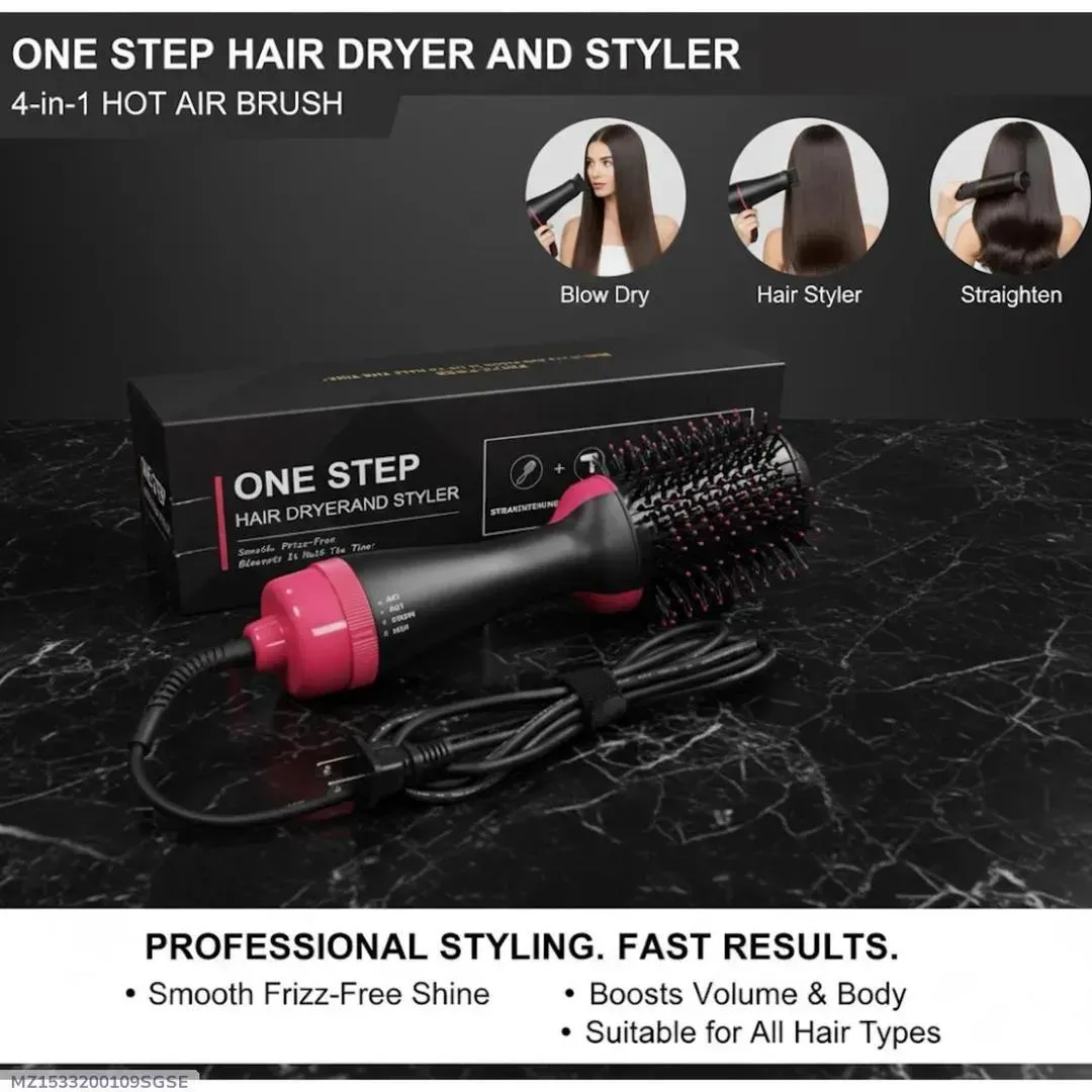 One Step Hair Dryer & Styler Black Pink ABS