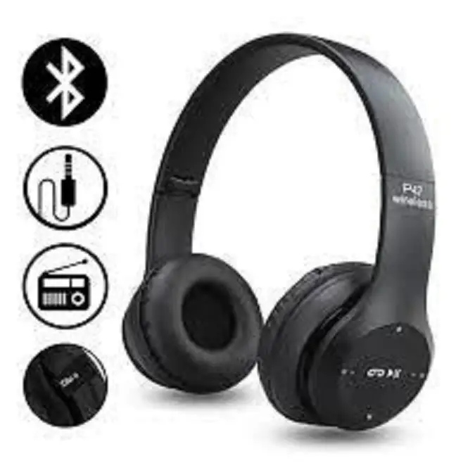 New P47 Wireless Headphones Black Fast Charge Battery