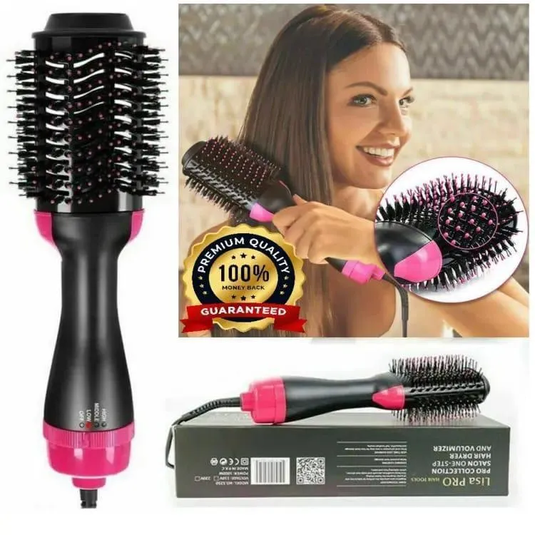 Fast Drying Hair Dryer Brush Black Pink ABS