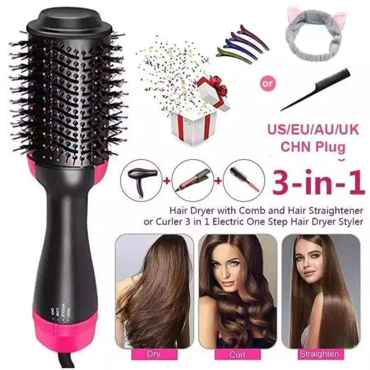 Fast Drying Hair Dryer Brush Black Pink ABS