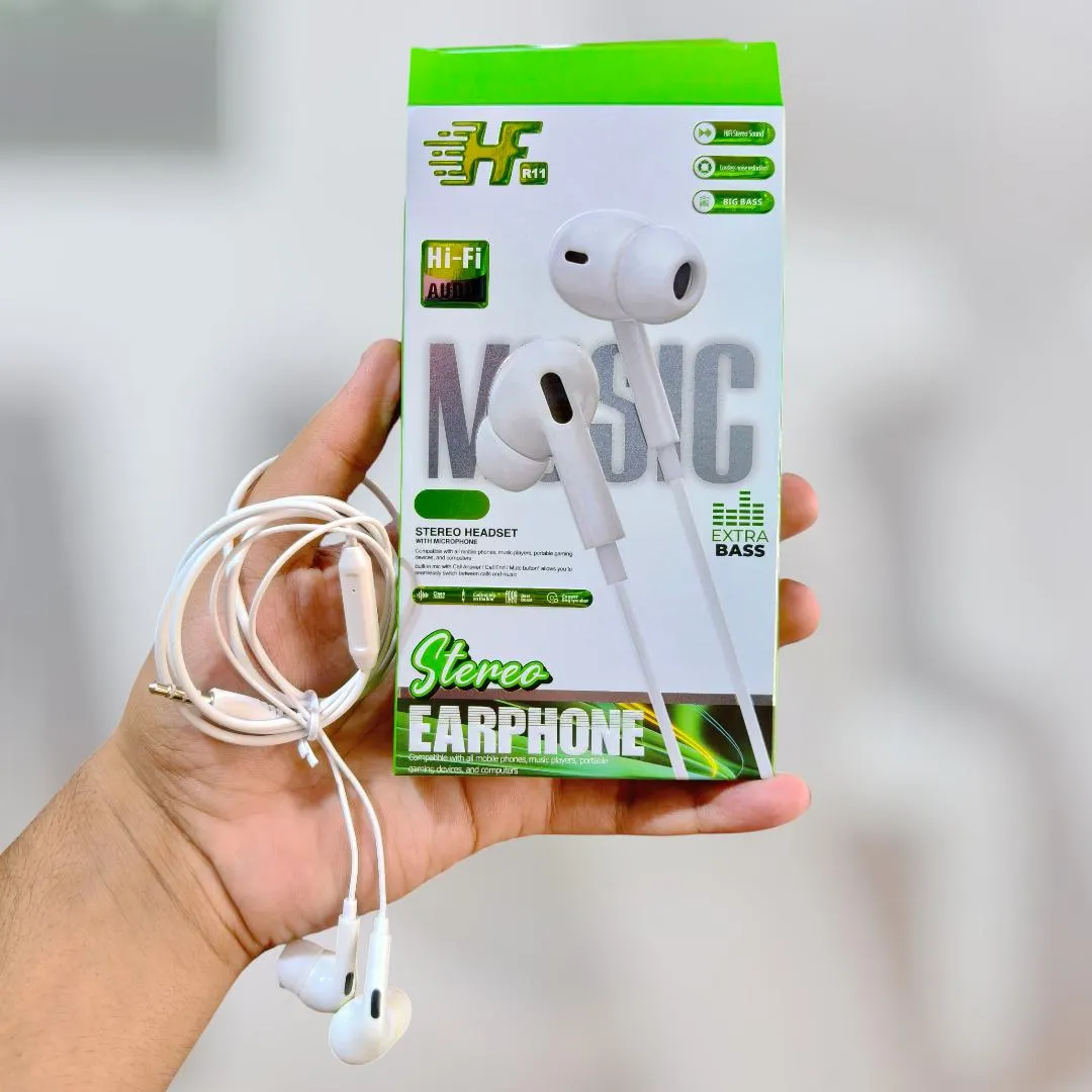 Stereo Earphones White Hi-Fi Bass Extra Bass