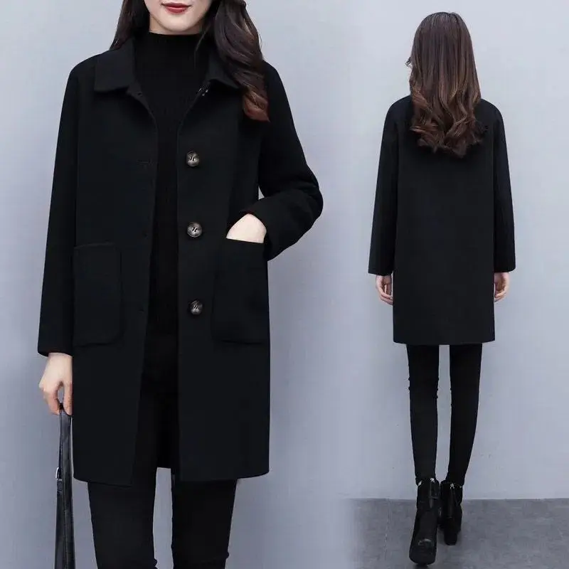Women's Black Wool Coat Loose Plus Size Winter