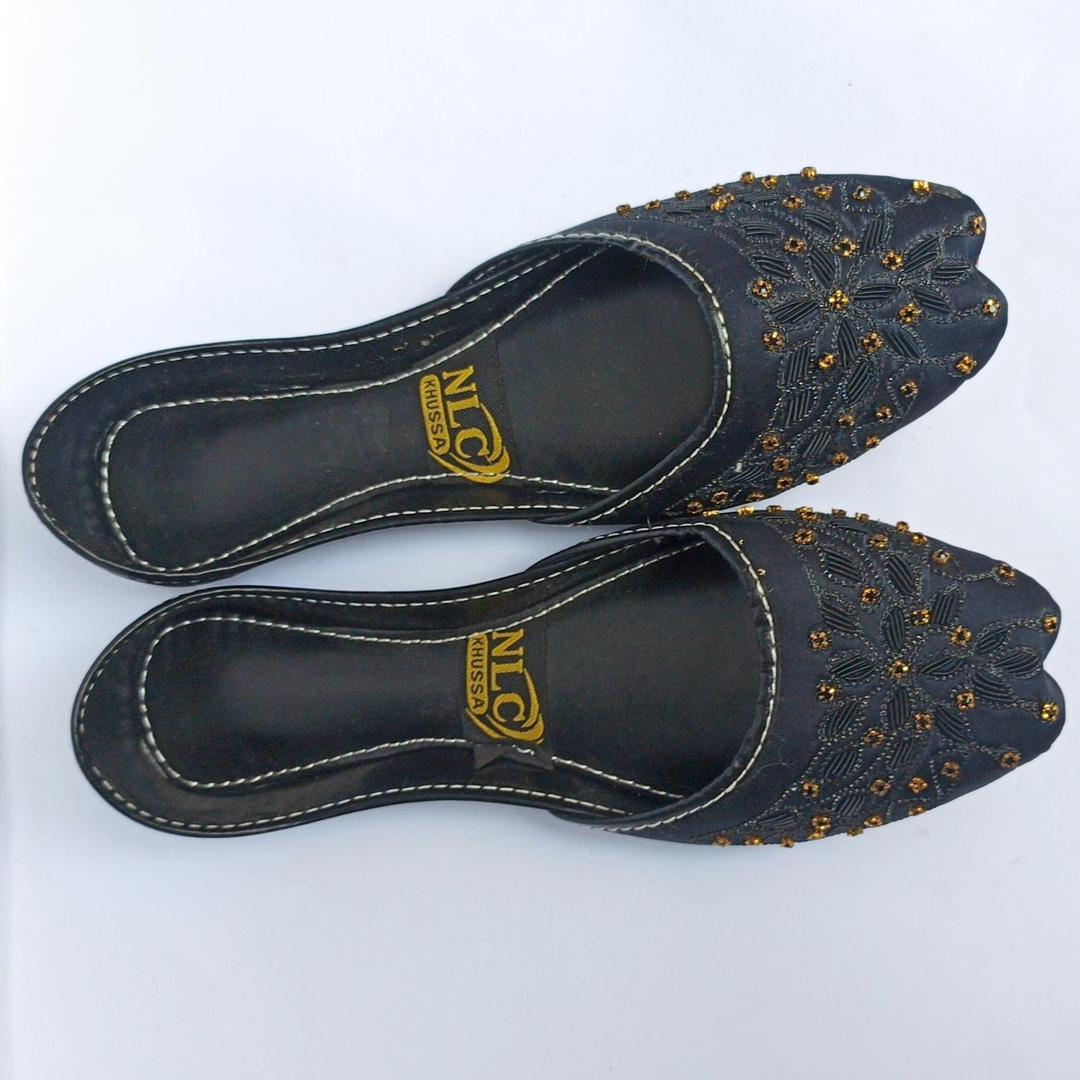 Black Women's Khussas with Beaded Embroidery & Synthetic Leather
